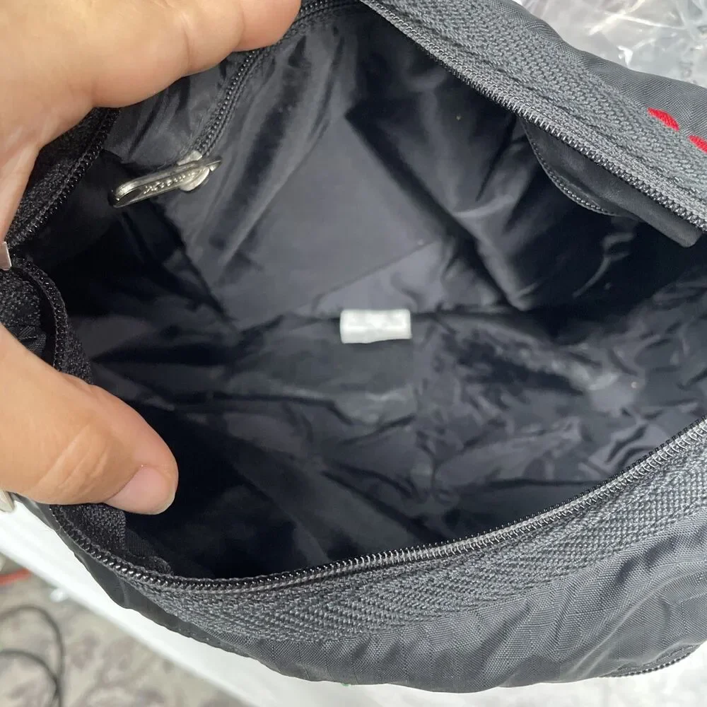 LeSportsac HTF Red Cherries Embroidered Shoulder Bag Purse Clean Black - Picture 10 of 10